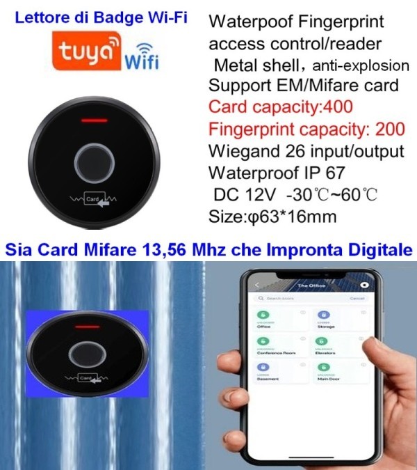 Lettore di Badge NFC Mifare senza Fili TAG + Impronte Digitali